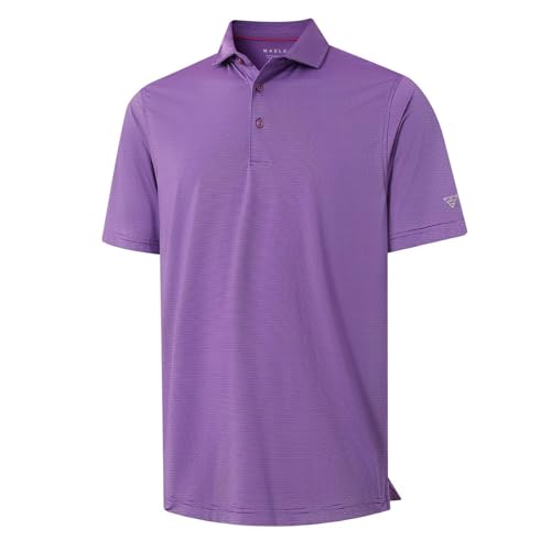 M MAELREG Short and Long Sleeve Polo Shirts for Men Dry Fit Performance Moisture Wicking Sport Pin Striped Mens Golf Shirts