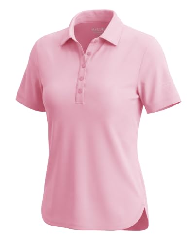 M MAELREG Womens Golf Shirt Short Sleeve 5 Buttons Quick Dry Casual Solid Moisture Wicking Tennis Polo Shirts for Women