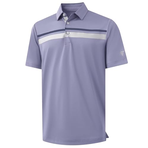 M MAELREG Golf Shirts for Men Short Sleeve Regular Fit Moisture Wicking Performance Casual Striped Print Mens Polo Shirts