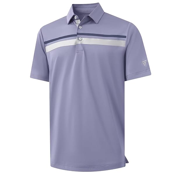 M MAELREG Golf Shirts for Men Short Sleeve Regular Fit Moisture Wicking Performance Casual Striped Print Mens Polo Shirts