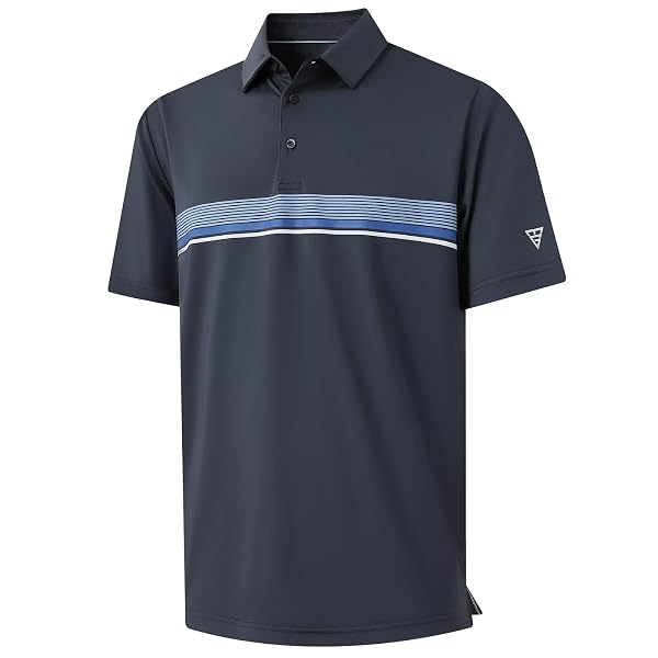 M MAELREG Golf Shirts for Men Short Sleeve Regular Fit Moisture Wicking Performance Casual Striped Print Mens Polo Shirts