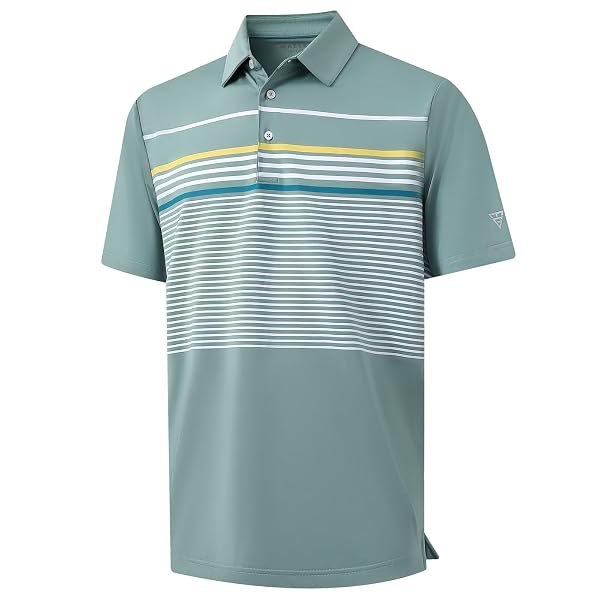 M MAELREG Golf Shirts for Men Short Sleeve Regular Fit Moisture Wicking Performance Casual Striped Print Mens Polo Shirts