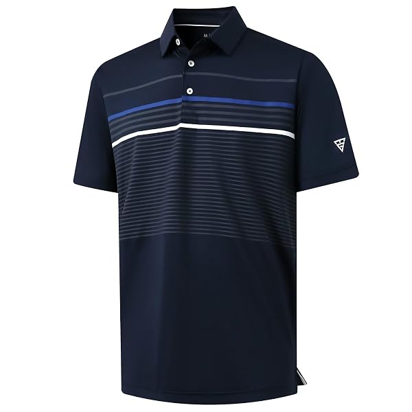 M MAELREG Golf Shirts for Men Short Sleeve Regular Fit Moisture Wicking Performance Casual Striped Print Mens Polo Shirts