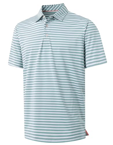 M MAELREG Golf Shirts for Men Short Sleeve Dry Fit Casual Striped Performance Moisture Wicking Collared Mens Polo Shirts