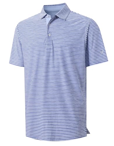 M MAELREG Golf Polo Shirts for Men Short Sleeve Dry Fit Striped Performance Moisture Wicking Collared Casual Mens Golf Shirt