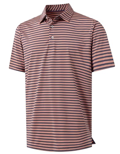 M MAELREG Golf Shirts for Men Short Sleeve Dry Fit Casual Striped Performance Moisture Wicking Collared Mens Polo Shirts