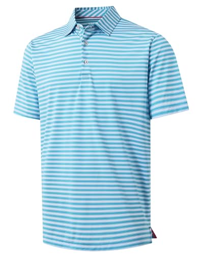 M MAELREG Golf Shirts for Men Short Sleeve Dry Fit Casual Striped Performance Moisture Wicking Collared Mens Polo Shirts