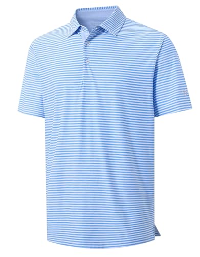 M MAELREG Golf Polo Shirts for Men Short Sleeve Dry Fit Striped Performance Moisture Wicking Collared Casual Mens Golf Shirt