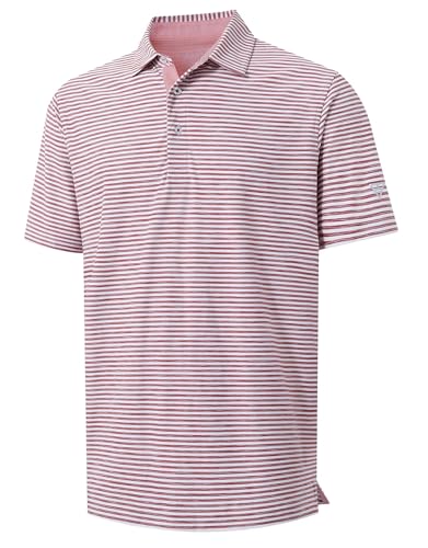 M MAELREG Golf Polo Shirts for Men Short Sleeve Dry Fit Striped Performance Moisture Wicking Collared Casual Mens Golf Shirt