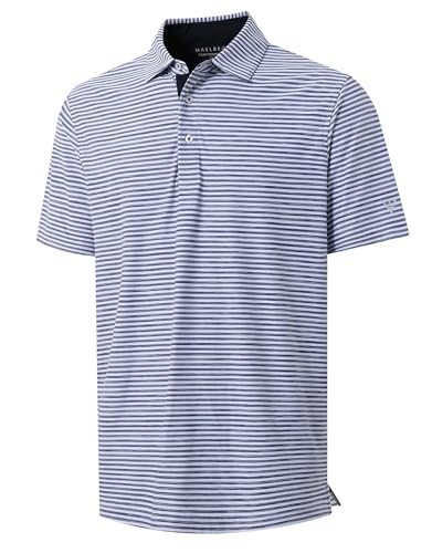 M MAELREG Golf Polo Shirts for Men Short Sleeve Dry Fit Striped Performance Moisture Wicking Collared Casual Mens Golf Shirt