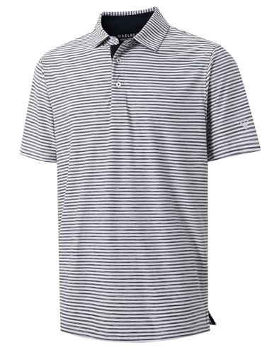 M MAELREG Golf Polo Shirts for Men Short Sleeve Dry Fit Striped Performance Moisture Wicking Collared Casual Mens Golf Shirt