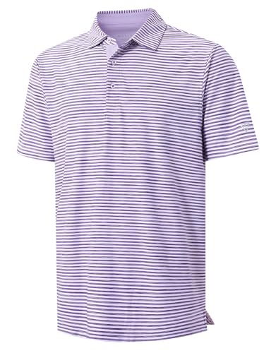 M MAELREG Golf Polo Shirts for Men Short Sleeve Dry Fit Striped Performance Moisture Wicking Collared Casual Mens Golf Shirt