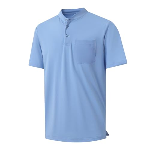 M MAELREG Collarless Golf Shirts for Men Dry Fit Moisture Wicking Performance Solid Casual Mens Henley Shirts Short Sleeve