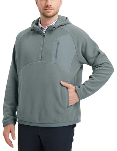M MAELREG Hoodies for Men Quarter Zip Hooded Pullover Heavyweight Warm Microfleece Golf Polar Fleece Sweatshirt for Men