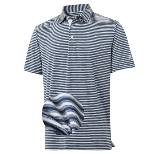 M MAELREG Golf Polo Shirts for Men Stripe Performance Moisture Wicking Dry Fit Collared Mens Polo Shirts Short Sleeve
