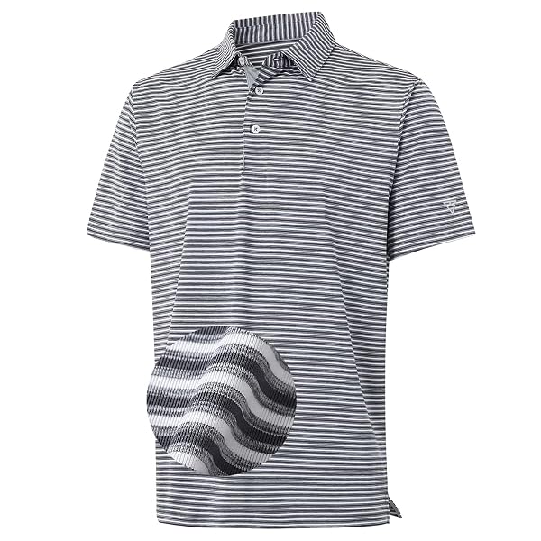 M MAELREG Golf Polo Shirts for Men Stripe Performance Moisture Wicking Dry Fit Collared Mens Polo Shirts Short Sleeve