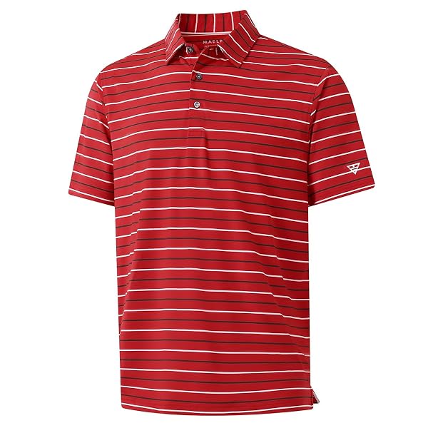 M MAELREG Golf Shirts for Men Short Sleeve Dry Fit Striped Performance Lightweight Moisture Wicking Collared Casual Golf Polo