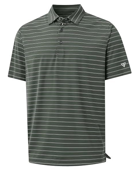 M MAELREG Mens Striped Golf Shirts Short Sleeve Silk-Like Touch Water-Resistant Breathable Soft Collared Polo Shirts for Men
