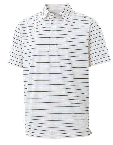 M MAELREG Mens Striped Golf Shirts Short Sleeve Silk-Like Touch Water-Resistant Breathable Soft Collared Polo Shirts for Men XX-Large Cream Stripe1