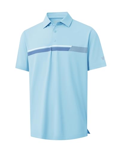 M MAELREG Mens Golf Shirts Short Sleeve Chest Print Stripe Moisture Wicking Dry Fit Casual Collared Mens Polo Shirts