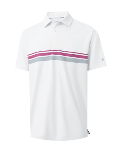 M MAELREG Mens Golf Shirts Short Sleeve Chest Print Stripe Moisture Wicking Dry Fit Casual Collared Mens Polo Shirts