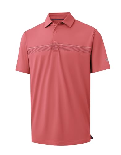 M MAELREG Mens Golf Shirts Short Sleeve Chest Print Stripe Moisture Wicking Dry Fit Casual Collared Mens Polo Shirts