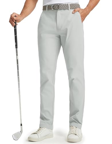 M MAELREG Mens Golf Pants 8 Pockets Water-Resistant -30"/32"/34" Lightweight Stretch Business Casual Work Mens Dress Pants Silver Grey 38W x 34L