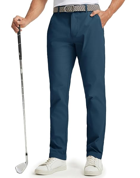 M MAELREG Golf Pants Men 8 Pockets -30"/32"/34" Lightweight Dry Fit Stretch Work Slim Fit Mens Casual Dress Pants Blue Indigo