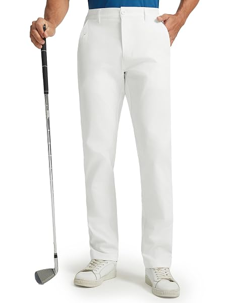 M MAELREG Golf Pants Men 8 Pockets -30"/32"/34" Lightweight Dry Fit Stretch Work Slim Fit Mens Casual Dress Pants White