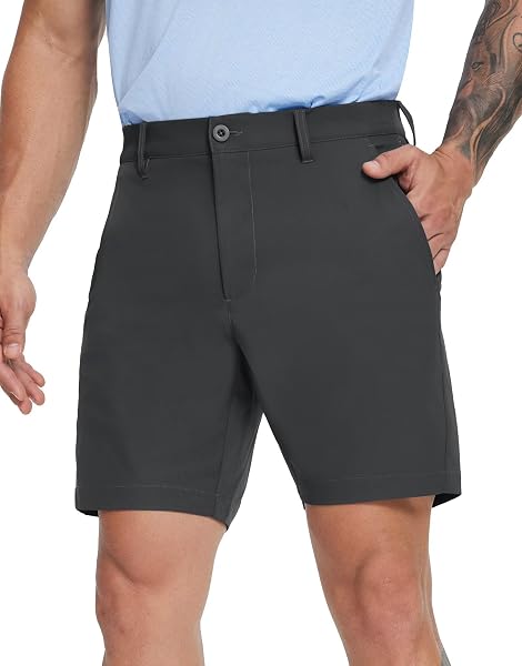 M MAELREG Men's Golf Shorts with 8 Pockets 7" Inseam Water Resistant Quick Dry Flat Front Dress Shorts for Casual Work Travel