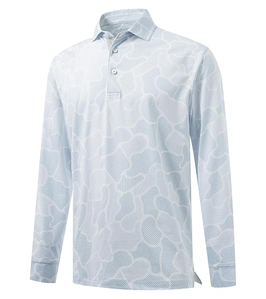 M MAELREG Golf Shirts for Men Dry Fit Performance Moisture Wicking Casual Print Collared Long Sleeve Polo Shirts for Men
