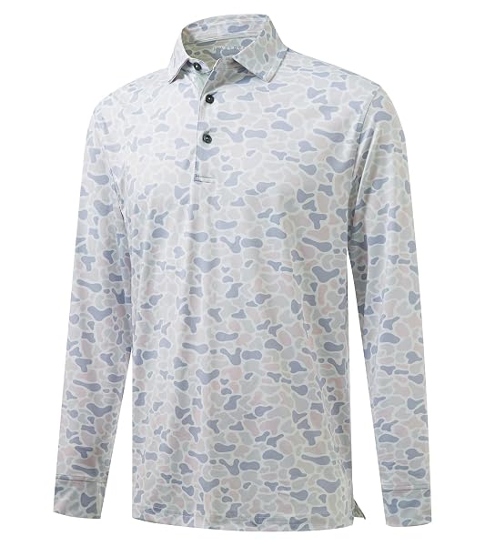 M MAELREG Golf Shirts for Men Dry Fit Performance Moisture Wicking Casual Print Collared Long Sleeve Polo Shirts for Men