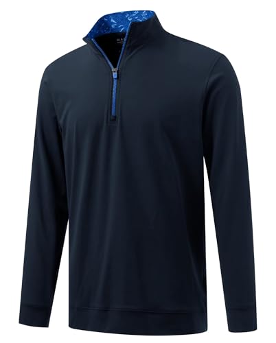 M MAELREG Men's Quarter Zip Pullover Lightweight Mock Neck Long Sleeve Midlayer Athletic Golf Half Zip Sweatshirt for Men