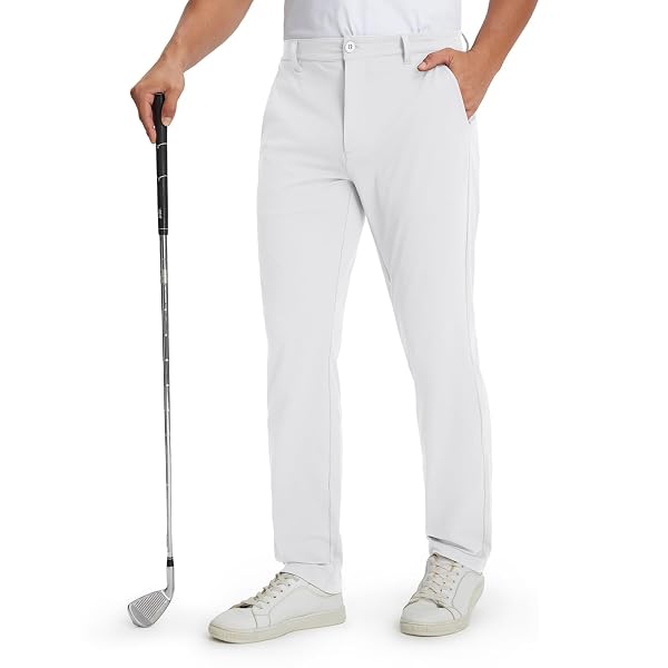 M MAELREG Mens Golf Pants Lightweight Dry Fit 30"/32"/34" Casual Classic Fit Stretch Mens Casual Pants White