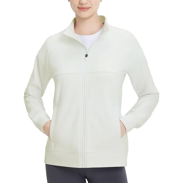 M MAELREG Fleece Lined Jacket Women Mock Neck Performance Water-Resistant Lightweight Stretch Athletic Jackets with Pockets