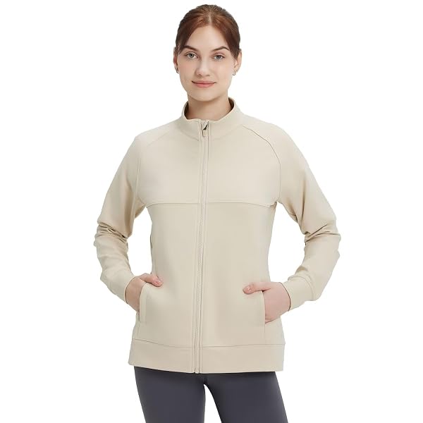 M MAELREG Fleece Lined Jacket Women Mock Neck Performance Water-Resistant Lightweight Stretch Athletic Jackets with Pockets