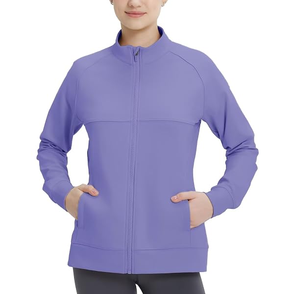 M MAELREG Fleece Lined Jacket Women Mock Neck Performance Water-Resistant Lightweight Stretch Athletic Jackets with Pockets