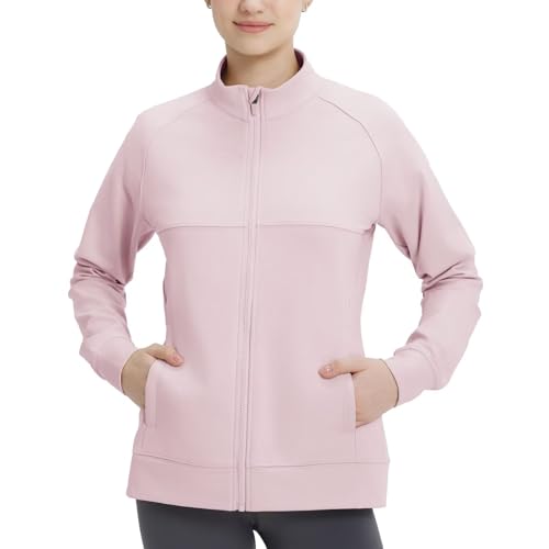 M MAELREG Fleece Lined Jacket Women Mock Neck Performance Water-Resistant Lightweight Stretch Athletic Jackets with Pockets