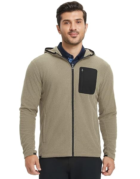 M MAELREG Fleece Hoodies Jacket Men Full Zip with 3 Zip Pockets Lightweight Soft Warm Hoodie for Golf Athletic Travel