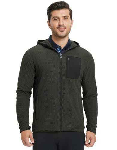 M MAELREG Fleece Hoodies Jacket Men Full Zip with 3 Zip Pockets Lightweight Soft Warm Hoodie for Golf Athletic Travel Forest Green Large
