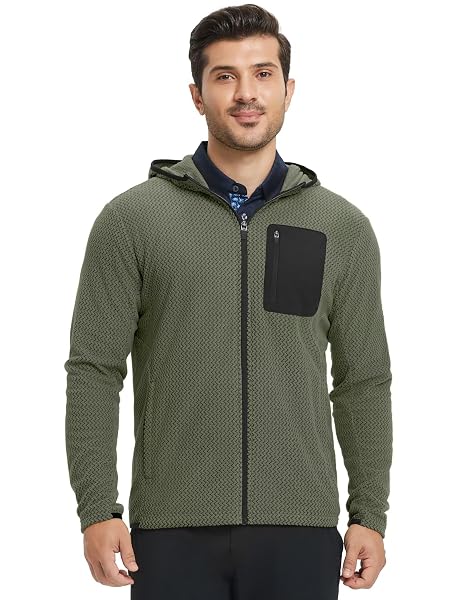 M MAELREG Fleece Hoodies Jacket Men Full Zip with 3 Zip Pockets Lightweight Soft Warm Hoodie for Golf Athletic Travel
