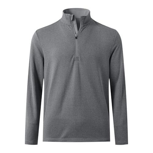 M MAELREG Mens Quarter Zip Pullover Golf Casual Fleece Lined Warmth Lightweight Stretch Mock Neck 1/4 Zip Sweatshirts for Men Grey Small