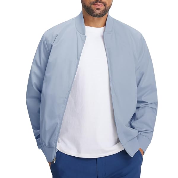 M MAELREG Mens Bomber Jacket Lightweight Casual Golf Windbreaker Spring Fall Full Zip Up Coat Jackets for Men with 4 Pockets