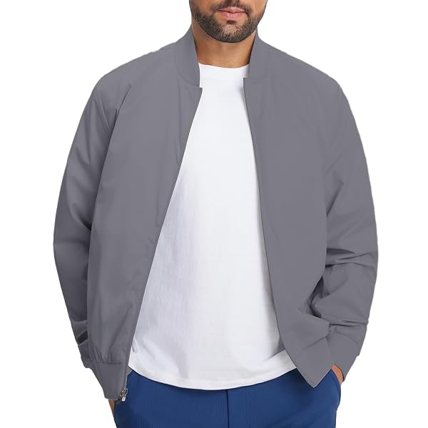 M MAELREG Mens Bomber Jacket Lightweight Casual Golf Windbreaker Spring Fall Full Zip Up Coat Jackets for Men with 4 Pockets