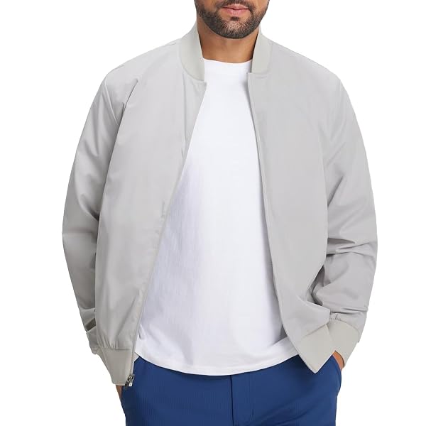 M MAELREG Mens Bomber Jacket Lightweight Casual Golf Windbreaker Spring Fall Full Zip Up Coat Jackets for Men with 4 Pockets