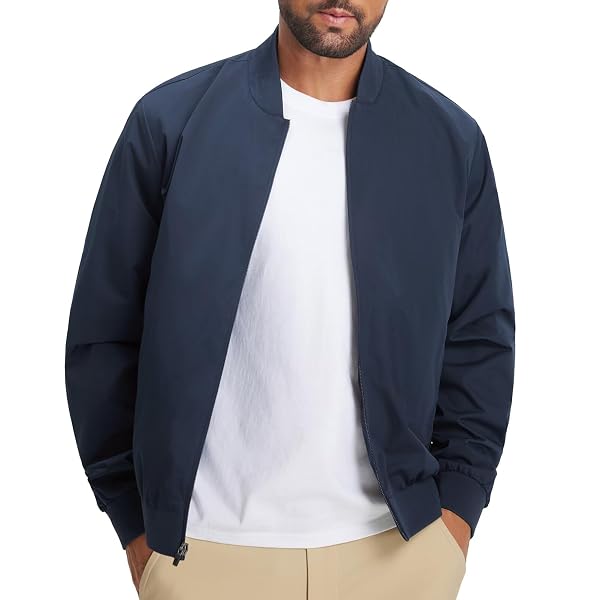M MAELREG Mens Bomber Jacket Lightweight Casual Golf Windbreaker Spring Fall Full Zip Up Coat Jackets for Men with 4 Pockets