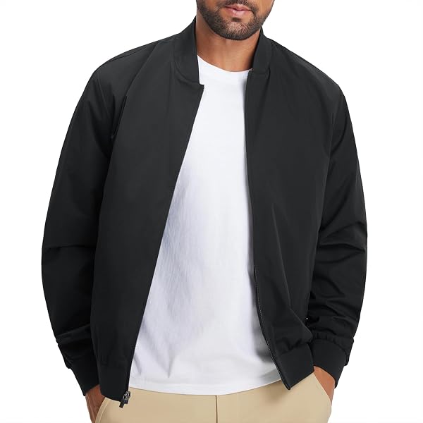 M MAELREG Mens Bomber Jacket Lightweight Casual Golf Windbreaker Spring Fall Full Zip Up Coat Jackets for Men with 4 Pockets