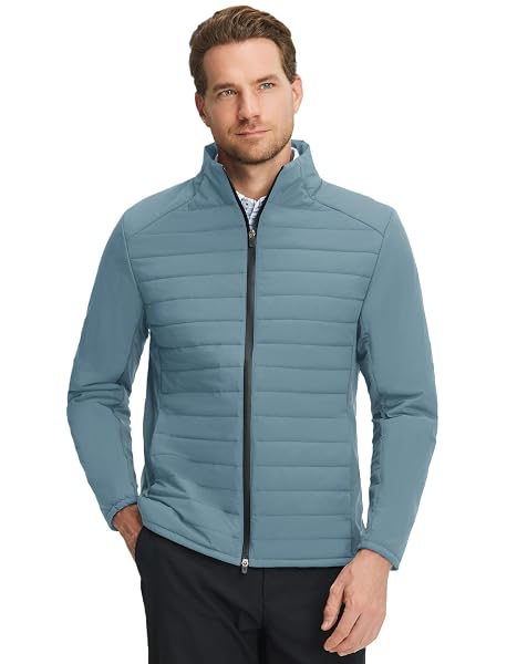 M MAELREG Men's Quilted Puffer Golf Jacket – Insulated Winter Outerwear, Stand Collar, Full Zip, 5 Pockets & 4-Way Stretch