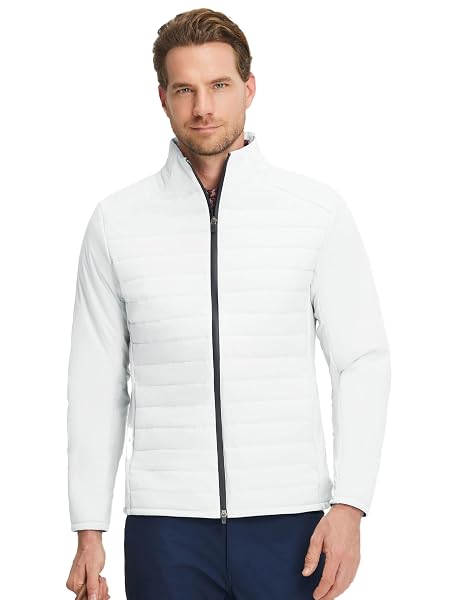 M MAELREG Men's Quilted Puffer Golf Jacket – Insulated Winter Outerwear, Stand Collar, Full Zip, 5 Pockets & 4-Way Stretch