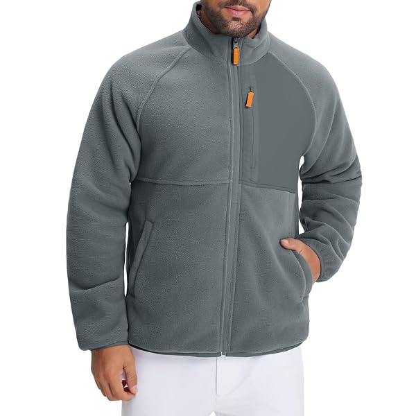M MAELREG Men's Reversible Fleece Jacket with 5 Pockets Lightweight Zip Up Golf Jackets Winter Warm Casual Coat Windbreaker